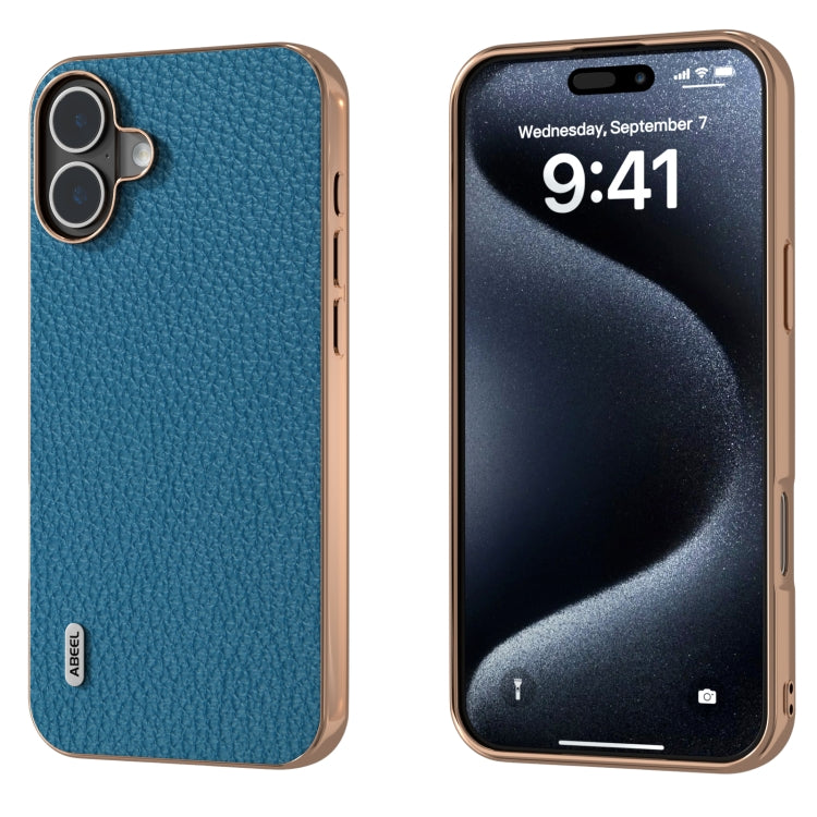 ABEEL Electroplating Frame Genuine Leather Litchi Texture Phone Case