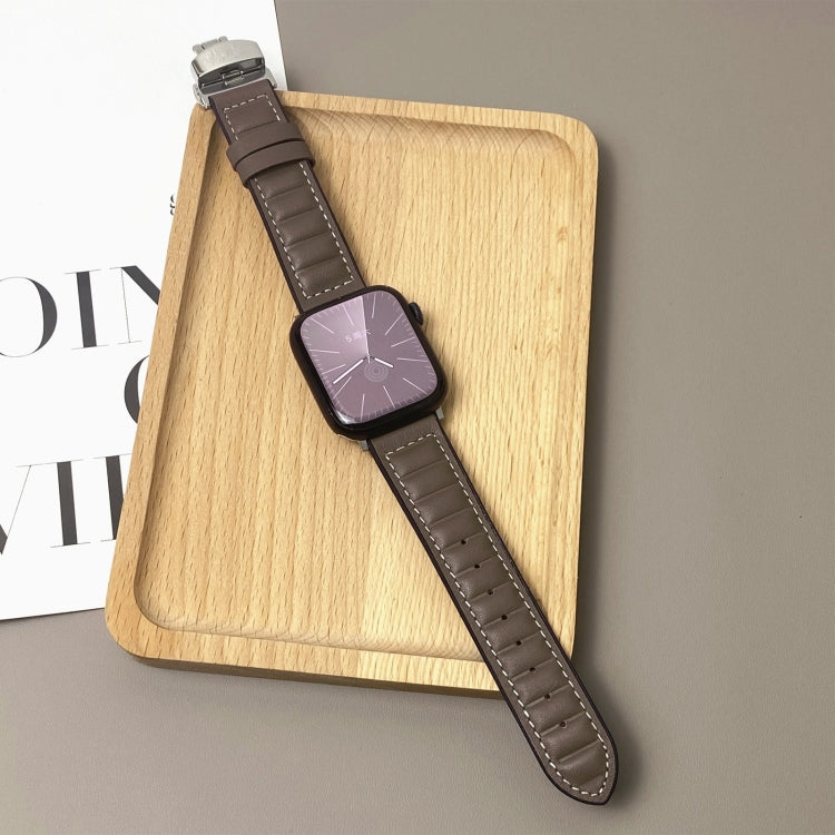 Striations Genuine Leather Butterfly Buckle Watch Band, For Apple Watch 46mm / 49mm / 45mm / 44mm, For Apple Watch 42mm / 41mm / 40mm / 38mm