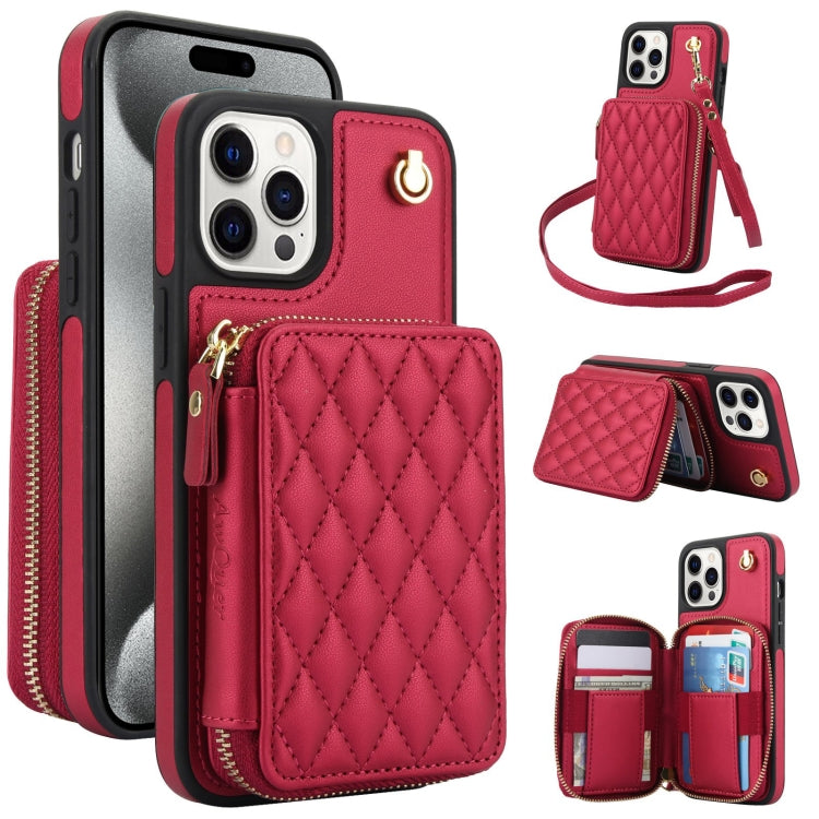 AwQuer Crossbody Zipper Wallet Rhombic Leather Back Phone Case, Series 2