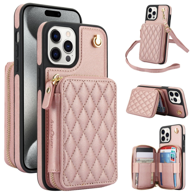 AwQuer Crossbody Zipper Wallet Rhombic Leather Back Phone Case, Series 2