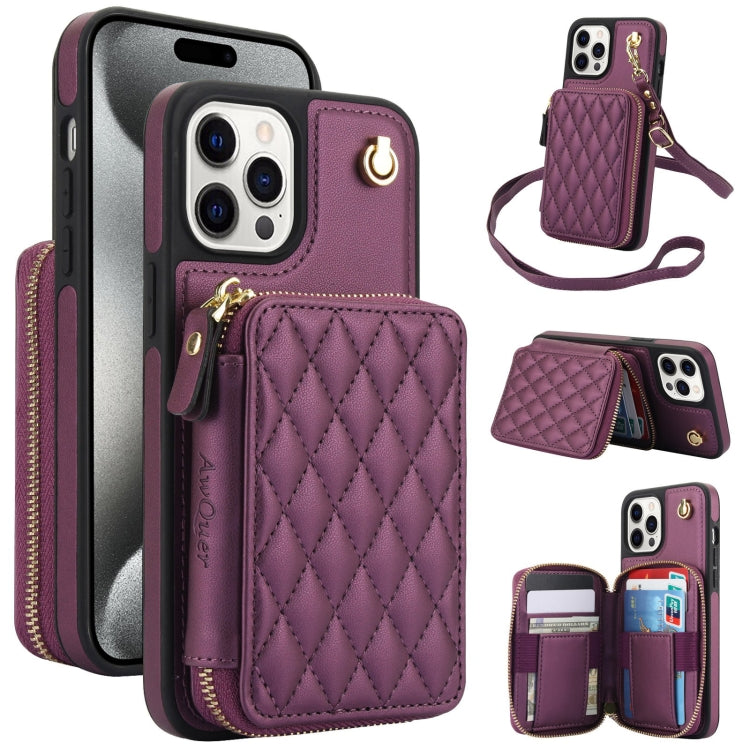 AwQuer Crossbody Zipper Wallet Rhombic Leather Back Phone Case, Series 2