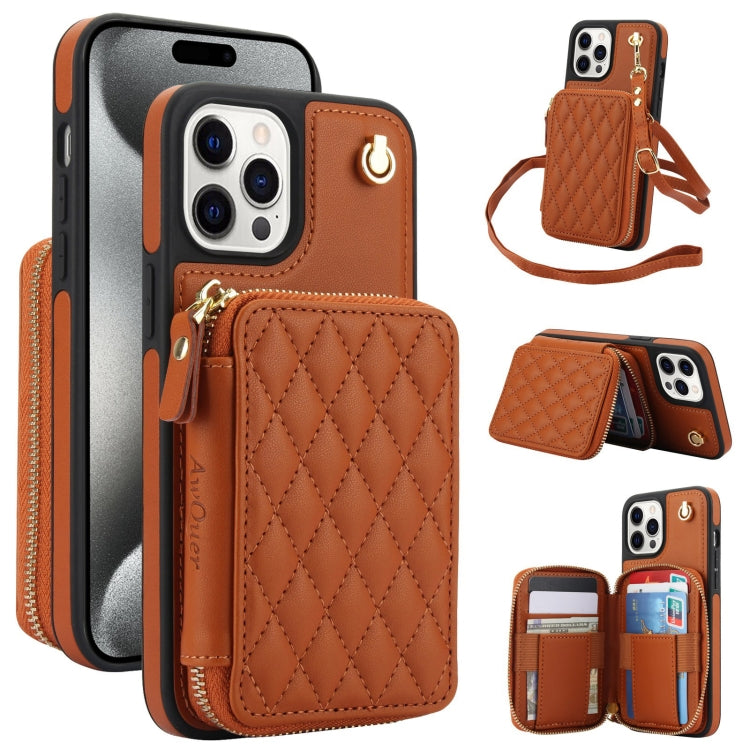 AwQuer Crossbody Zipper Wallet Rhombic Leather Back Phone Case, Series 2