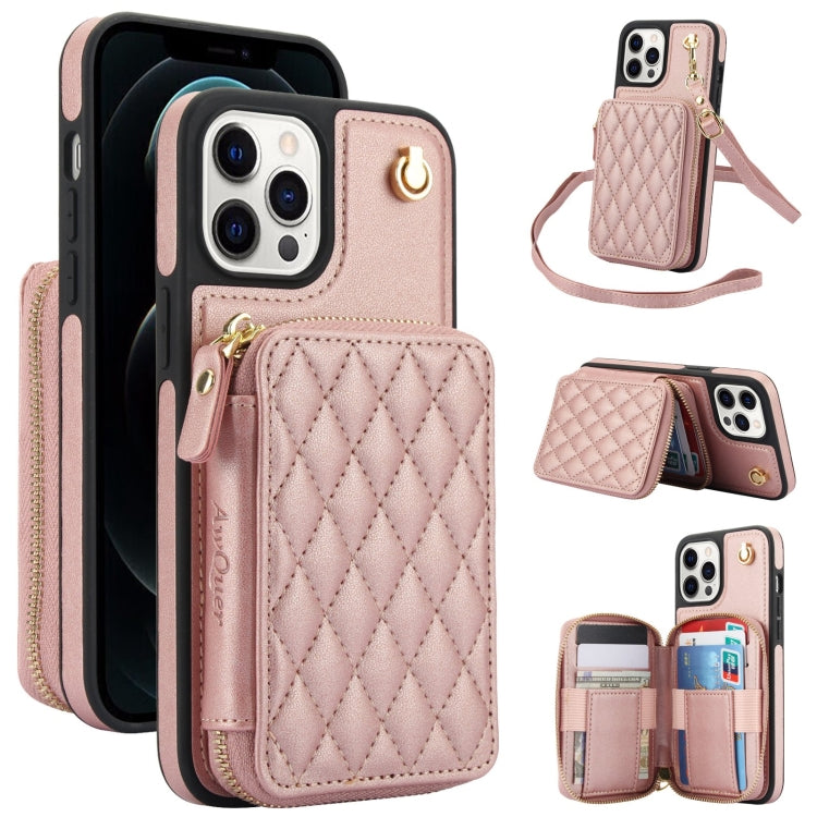 AwQuer Crossbody Zipper Wallet Rhombic Leather Back Phone Case, Series 3