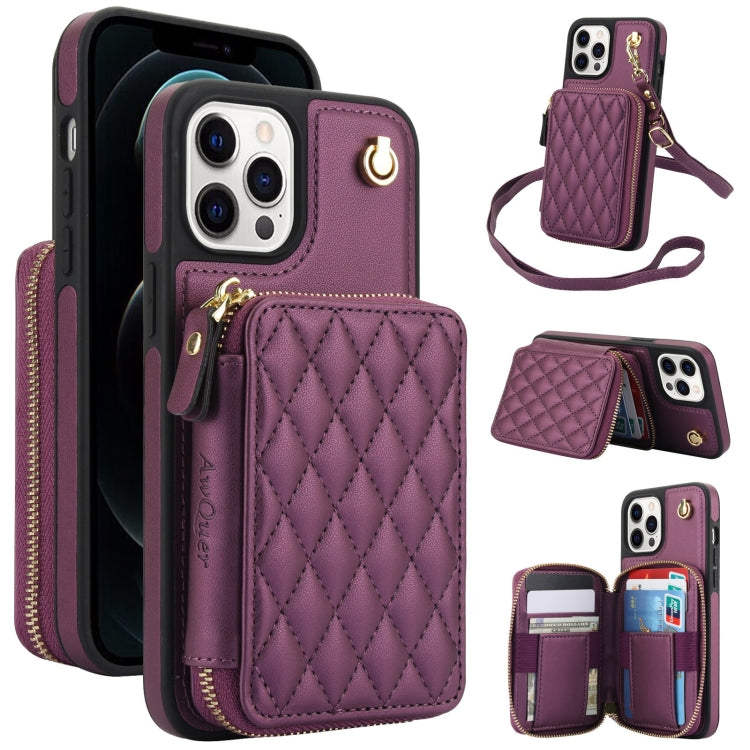 AwQuer Crossbody Zipper Wallet Rhombic Leather Back Phone Case, Series 3