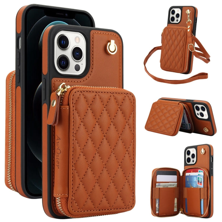 AwQuer Crossbody Zipper Wallet Rhombic Leather Back Phone Case, Series 3