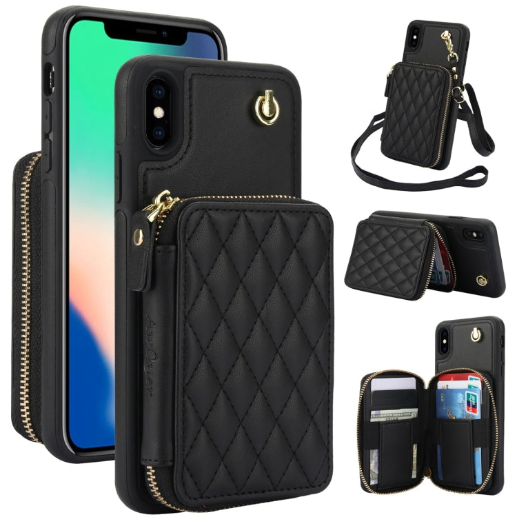 AwQuer Crossbody Zipper Wallet Rhombic Leather Back Phone Case, Series 3