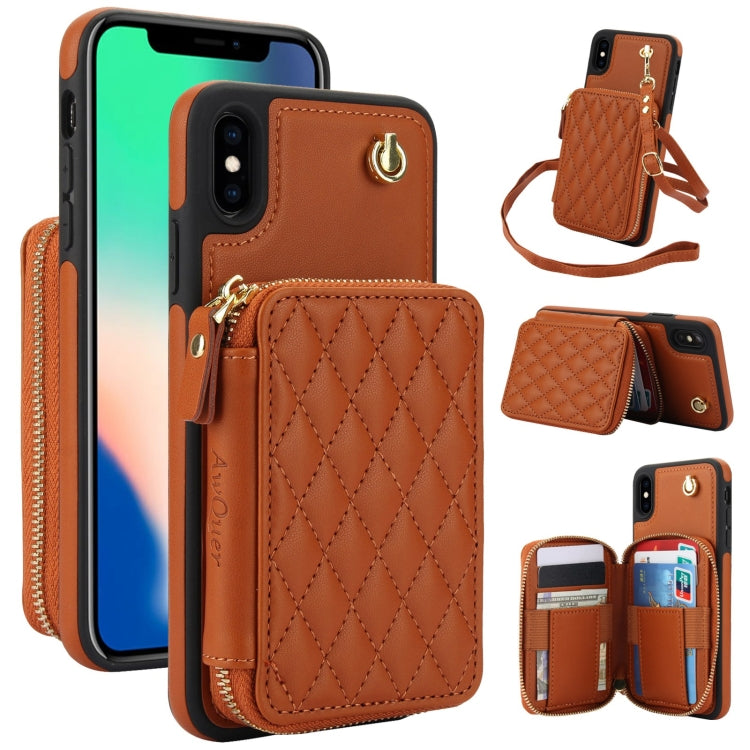 AwQuer Crossbody Zipper Wallet Rhombic Leather Back Phone Case, Series 3