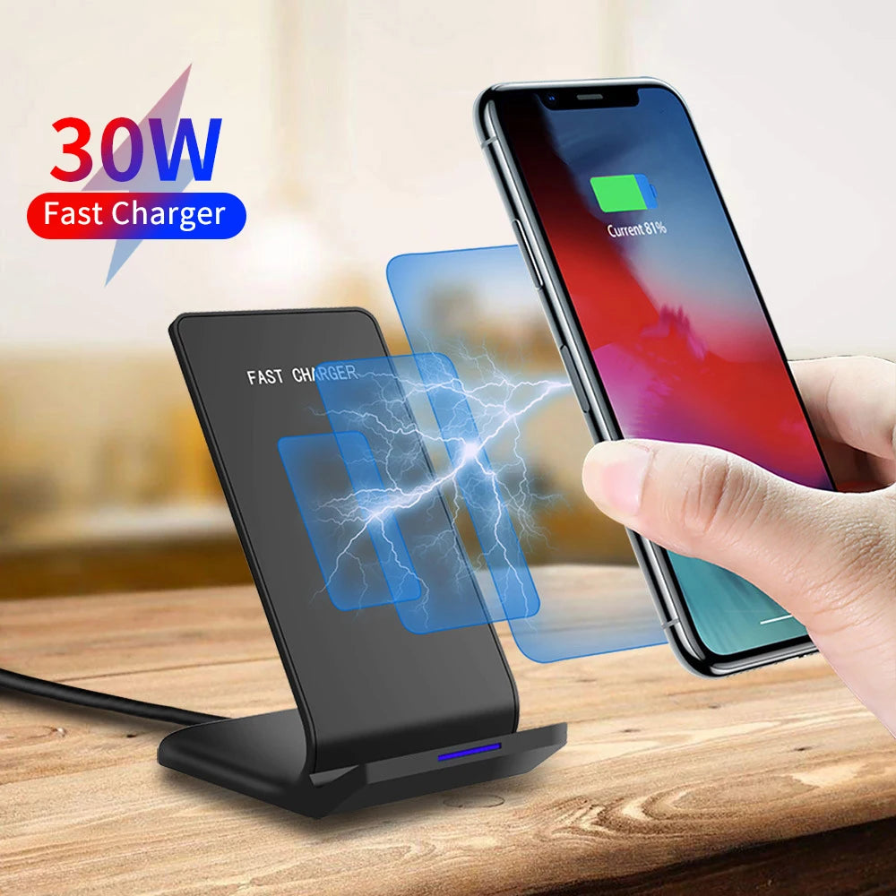 30W Qi Wireless Charger Stand Fast Charging Dock Station For iPhone 13 12 11 Pro X XS Max XR Samsung S20 S10 Xiaomi Phone Holder