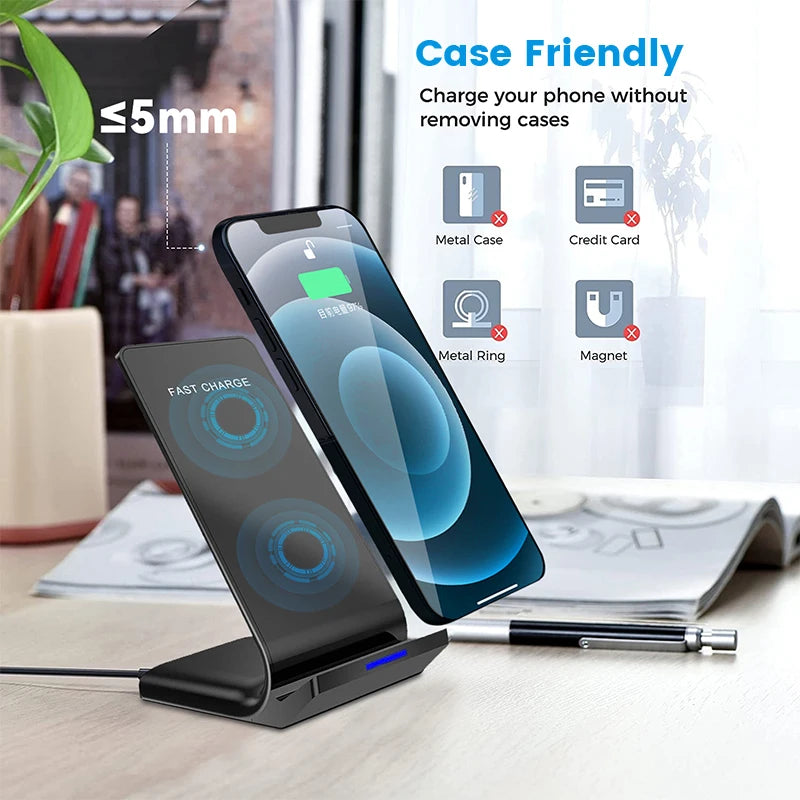 30W Qi Wireless Charger Stand Fast Charging Dock Station For iPhone 13 12 11 Pro X XS Max XR Samsung S20 S10 Xiaomi Phone Holder