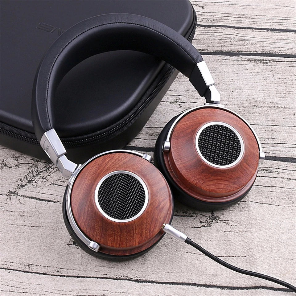 SIVGA SV007 Wooden Wired Headphone BASS HIFI Stereo Noise Isolation Over-ear Open-back Dynamic Driver Headset with Microphone