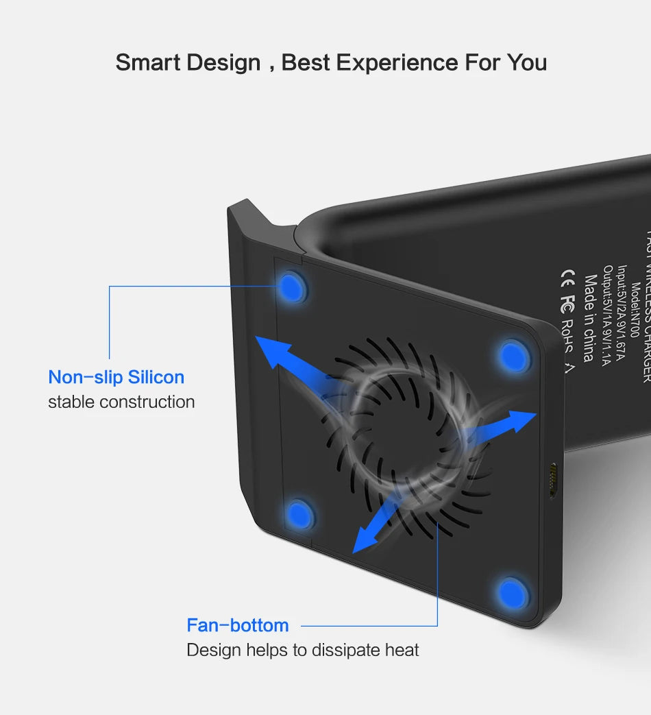 DCAE 10W Wireless Charger for Samsung S24 S23 S22 Note 20 Fast Wireless Charging Stand for IPhone XS Max XR X 8 11 12 13 14 15