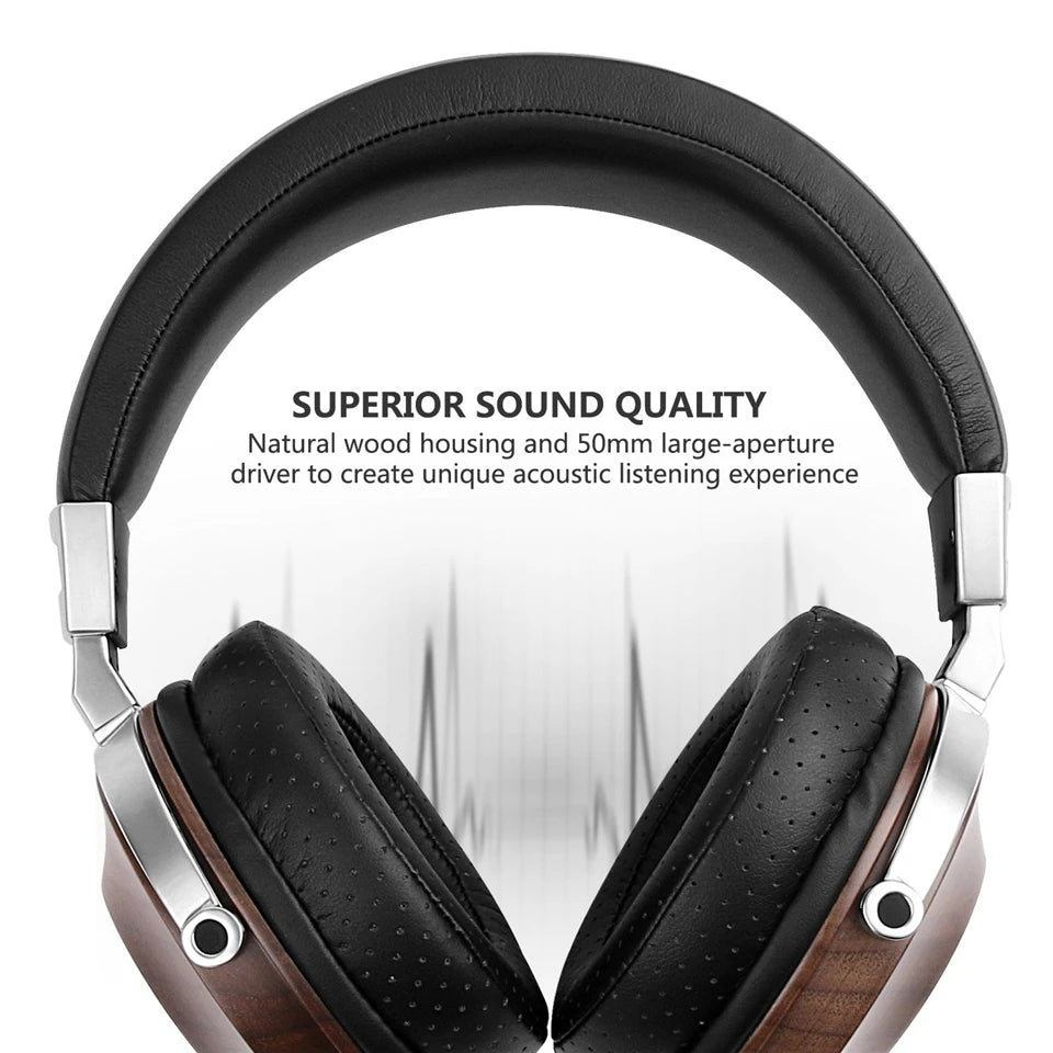 SIVGA SV007 Wooden Wired Headphone BASS HIFI Stereo Noise Isolation Over-ear Open-back Dynamic Driver Headset with Microphone