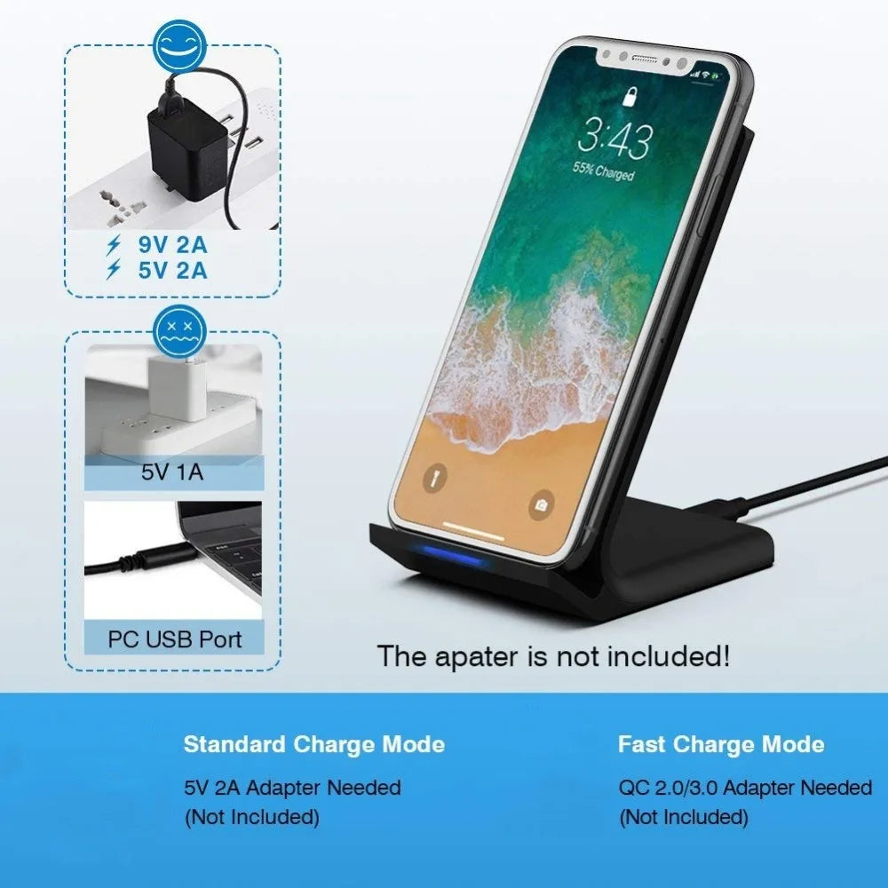 DCAE 10W Wireless Charger for Samsung S24 S23 S22 Note 20 Fast Wireless Charging Stand for IPhone XS Max XR X 8 11 12 13 14 15