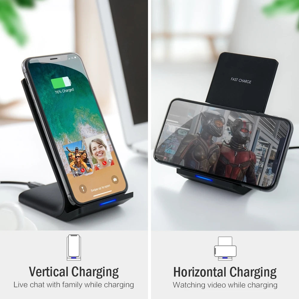 DCAE 10W Wireless Charger for Samsung S24 S23 S22 Note 20 Fast Wireless Charging Stand for IPhone XS Max XR X 8 11 12 13 14 15