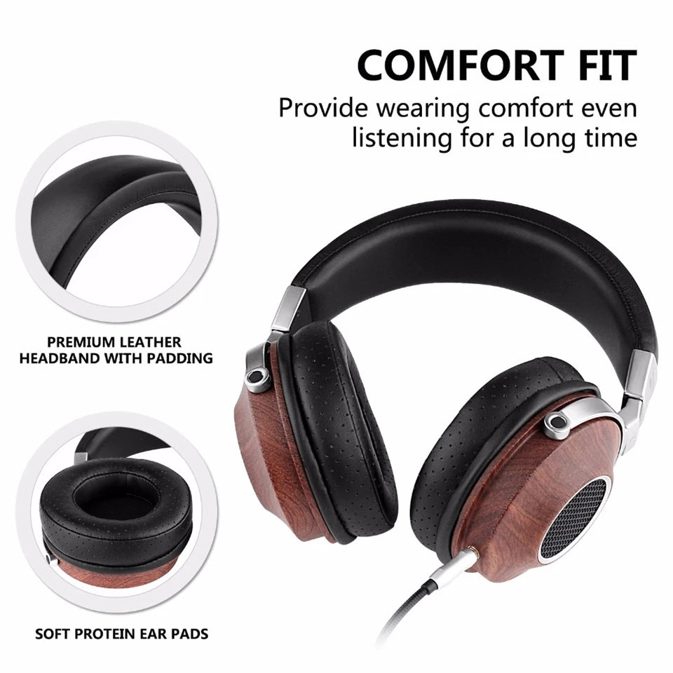 SIVGA SV007 Wooden Wired Headphone BASS HIFI Stereo Noise Isolation Over-ear Open-back Dynamic Driver Headset with Microphone