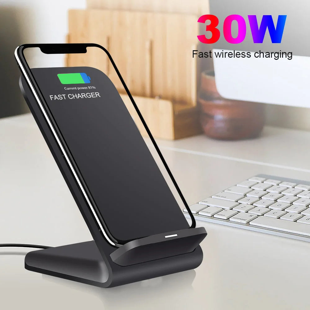 30W Wireless Charger Stand For iPhone 14 13 12 Pro 11 XS XR X 8 Samsung S22 S21 S20 Fast Charging Dock Station Phone Chargers