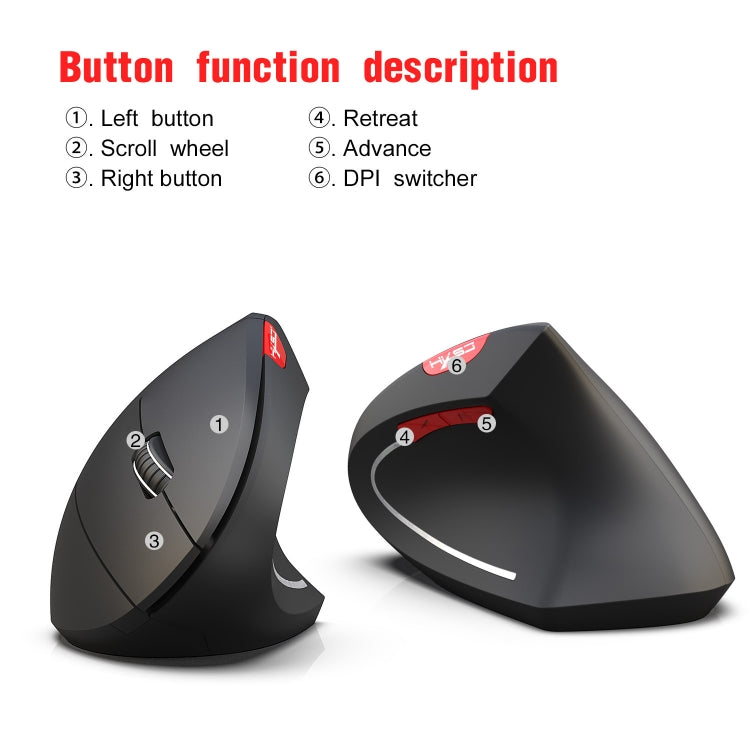 HXSJ T29 Bluetooth 3.0 Wireless Bluetooth 6-Keys 2400 DPI Adjustable Ergonomics Optical Vertical Mouse