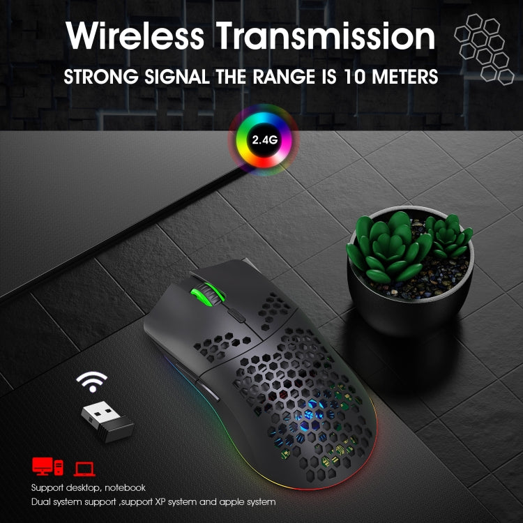 HXSJ T66 7 Keys Colorful Lighting Programmable Gaming Wireless Mouse