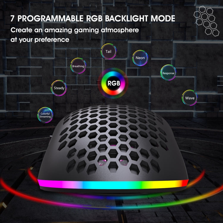 HXSJ T66 7 Keys Colorful Lighting Programmable Gaming Wireless Mouse