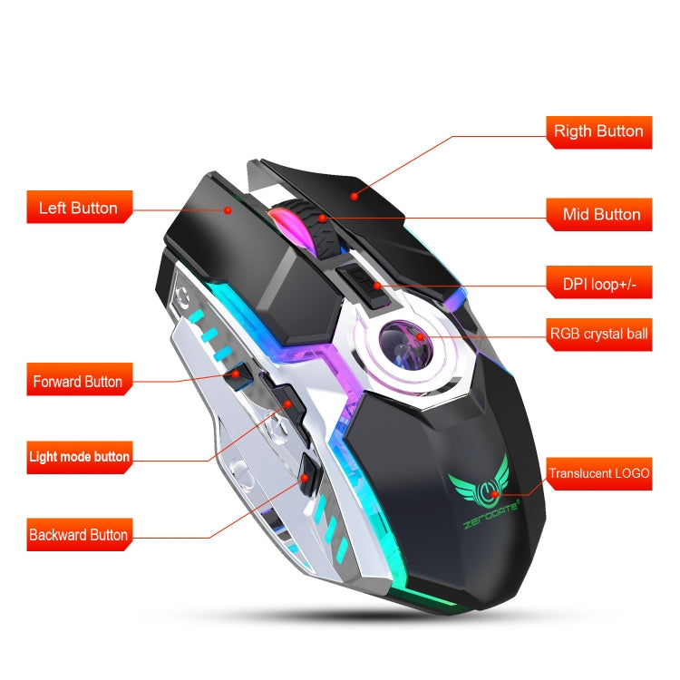 ZERODATE T30 2.4GHz 2400DPI Three-speed Adjustable RGB Backlight Wireless Optical Mouse