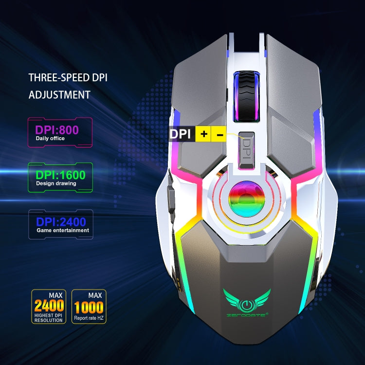 ZERODATE T30 2.4GHz 2400DPI Three-speed Adjustable RGB Backlight Wireless Optical Mouse