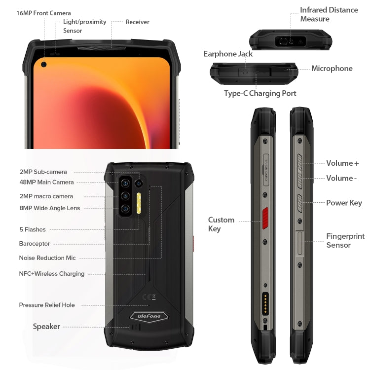 Quad Back Cameras, IP68/IP69K Waterproof Dustproof Shockproof, Face ID & Fingerprint Identification, 13200mAh Battery, 6.81 inch Android 11 MTK Helio G95 Octa Core up to 2.05GHz, Network: 4G, OTG, NFC, 8GB+128GB