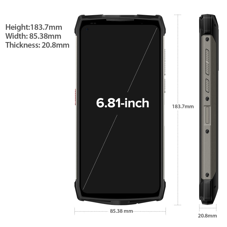 Quad Back Cameras, IP68/IP69K Waterproof Dustproof Shockproof, Face ID & Fingerprint Identification, 13200mAh Battery, 6.81 inch Android 11 MTK Helio G95 Octa Core up to 2.05GHz, Network: 4G, OTG, NFC, 8GB+128GB