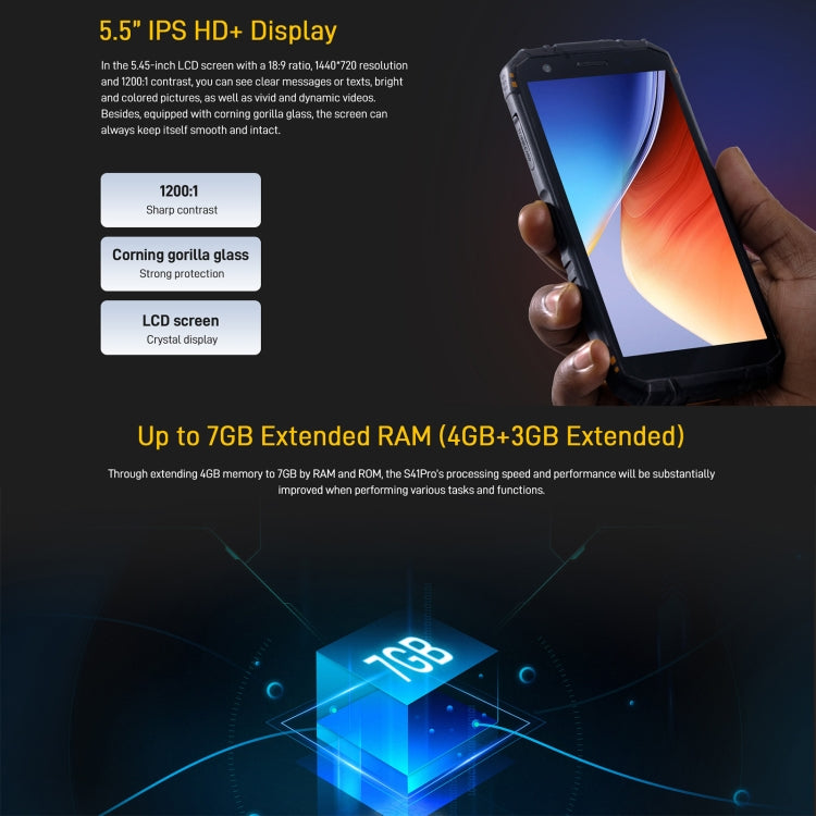 IP68/IP69K Waterproof Dustproof Shockproof, Triple AI Back Cameras, 6300mAh Battery, 5.5 inch Android 12.0 Unisoc T606 Octa Core, Network: 4G,  NFC, S41T, 4GB+64GB