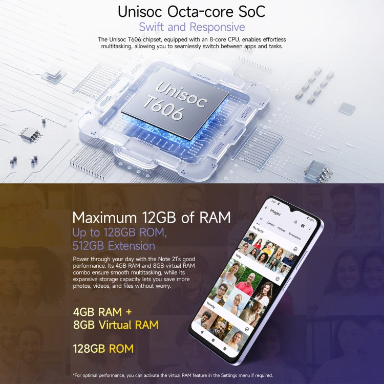 Ulefone Note 21, 4GB+128GB, Face ID & Fingerprint, 6.56 inch Android 14 Unisoc T606 Octa Core, Network: 4G, Dual SIM, OTG