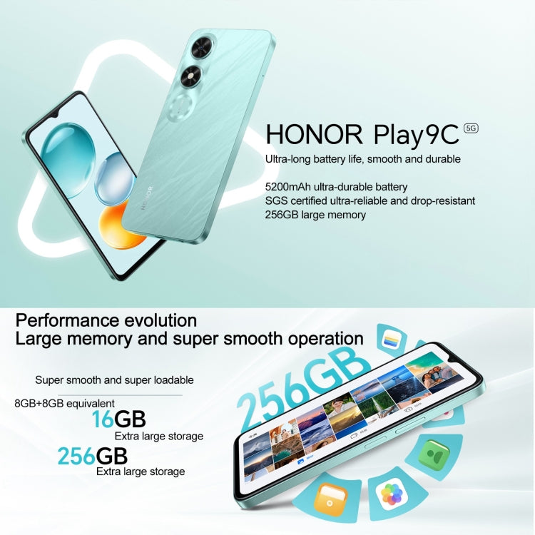 Honor Play9C 5G, 6GB+128GB, Side Fingerprint, 6.56 inch MagicOS 8.0 Dimensity 6100+ Octa Core, Network: 5G, OTG, Not Support Google Play, 6GB+128GB