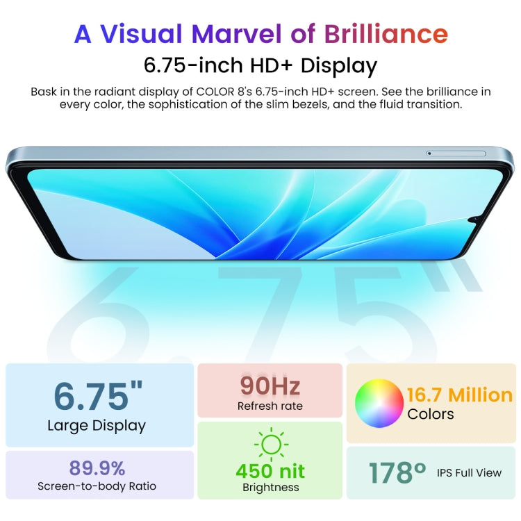 Blackview Oscal MODERN 8, 8GB+256GB, Fingerprint & Face Identification, 6.75 inch Android 13 Unisoc T616 Octa Core up to 2.2GHz, Network: 4G, OTG