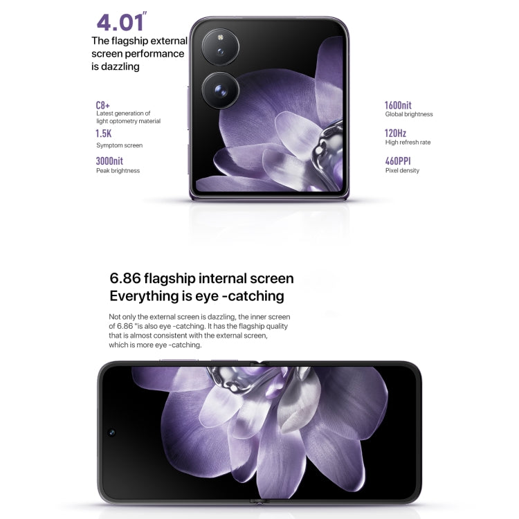 Xiaomi MIX Flip, 16GB+1TB, 6.86 inch + 4.01 inch Xiaomi HyperOS Snapdragon 8 Gen 3 Octa Core 4nm up to 3.3GHz, NFC, Network: 5G