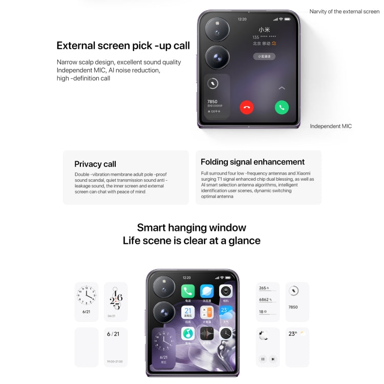 Xiaomi MIX Flip, 16GB+1TB, 6.86 inch + 4.01 inch Xiaomi HyperOS Snapdragon 8 Gen 3 Octa Core 4nm up to 3.3GHz, NFC, Network: 5G, 16GB+1TB