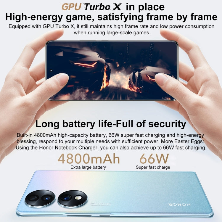 Triple Back Cameras, Screen Fingerprint Identification,  6.67 inch Magic UI 6.1 Qualcomm Snapdragon 778G Plus Octa Core up to 2.5GHz, Network: 5G, OTG, NFC, Not Support Google Play, Honor 70 5G 12GB+512GB, 12GB+512GB