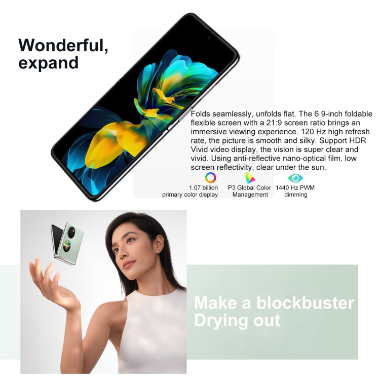 Dual Back Cameras, Side Fingerprint Identification, 6.9 inch + 1.04 inch HarmonyOS 3.0 Snapdragon 778G Octa Core up to 2.42GHz, Network: 4G, OTG, NFC, Not Support Google Play, 128GB Pink, 128GB Mint Green, 128GB Obsidian Black, 128GB Silver