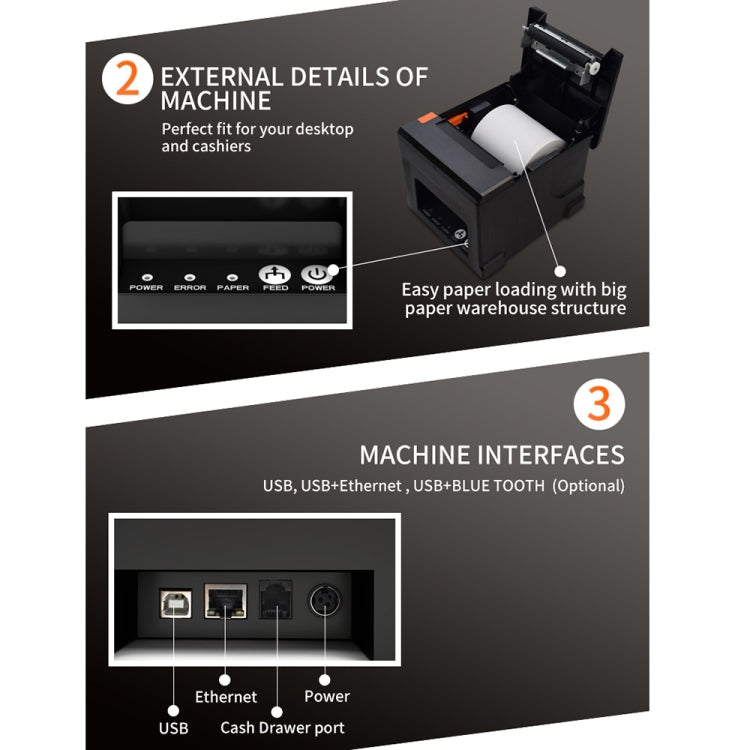 ZJ-8360-L USB Bluetooth Wireless Auto-cutter 80mm Thermal Receipt Printer