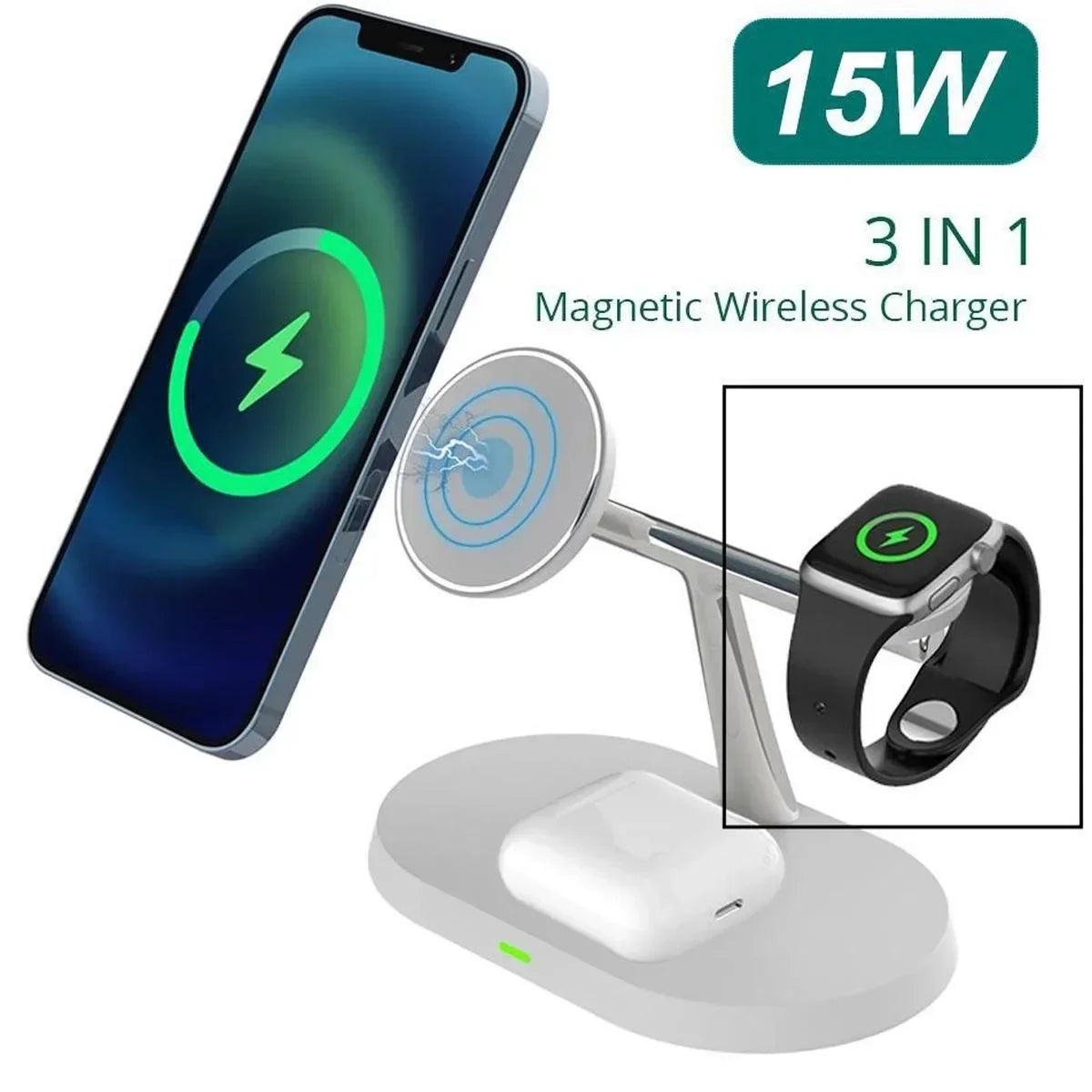 Wireless Charging Station for Magnetic Charging Stand for iPhone Series 15/14/13/12 iWatch Ultra/8/7/6/5 AirPods 3/2/Pro Samsung