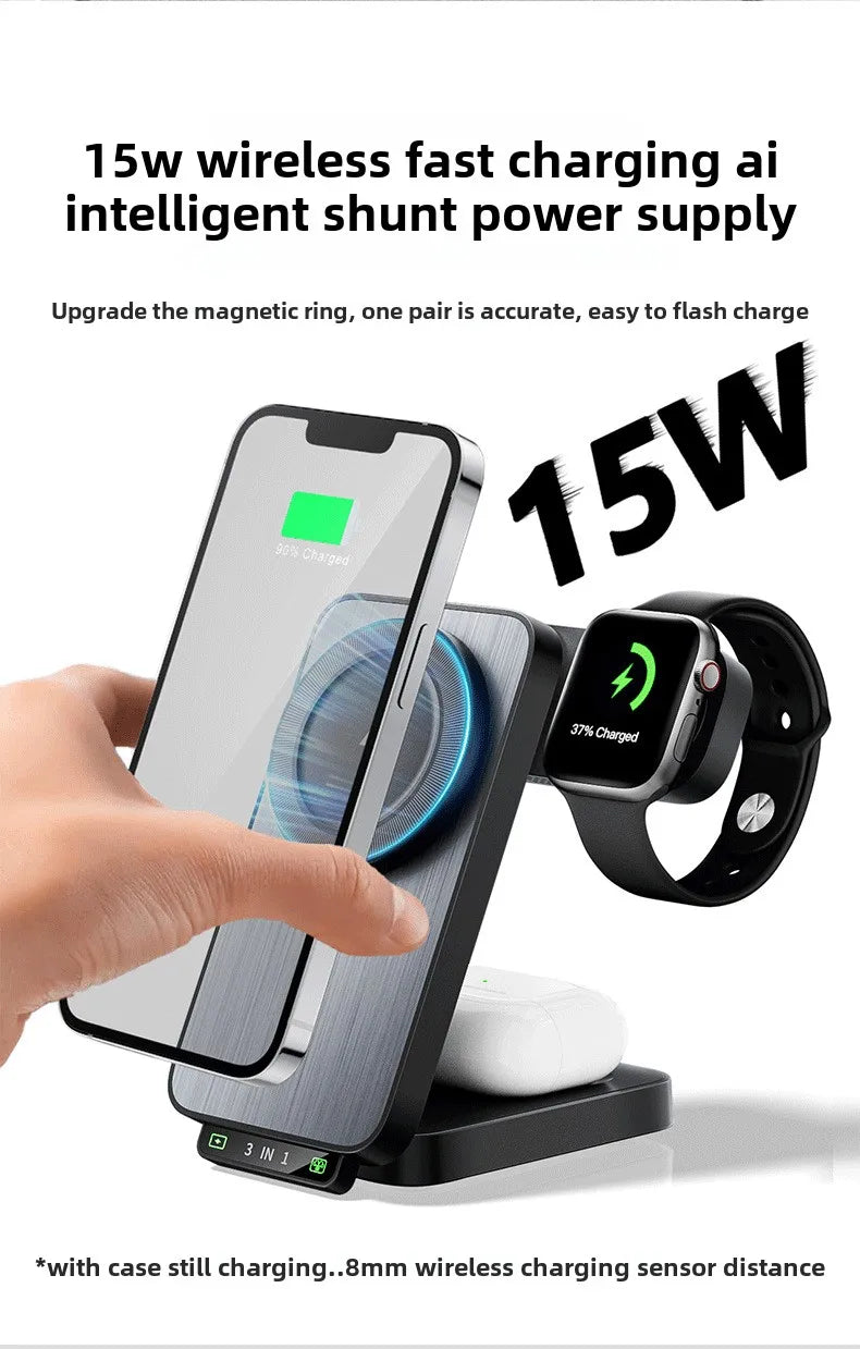 3 in 1 Wireless Charger Stand Magsafe for IPhone 15 14 13 16 Pro Max X 8 XS IWatch 8 7 6 Airpods Pro Fast Charging Dock Station