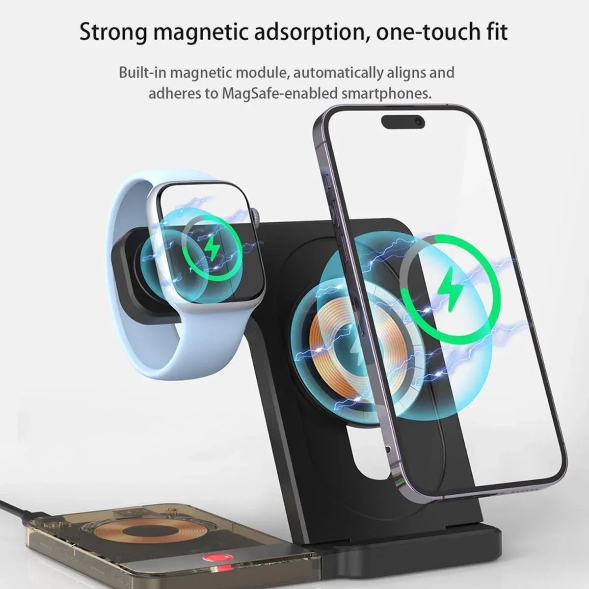 Wireless Charging Station for Magnetic Charging Stand for iPhone Series 15/14/13/12 iWatch Ultra/8/7/6/5 AirPods 3/2/Pro Samsung