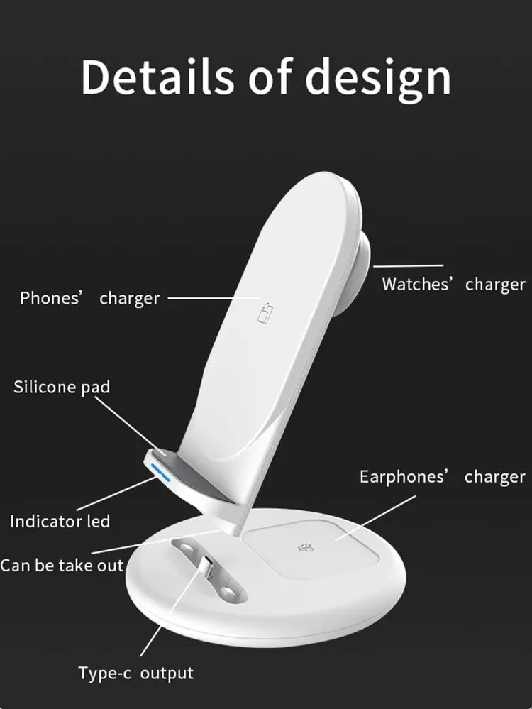 WiWU 3 in 1 Wireless Charger 15W Portable Design Wireless Charging for iPhone 16 15 14 13 12 With Stand Charge for Airpods Watch