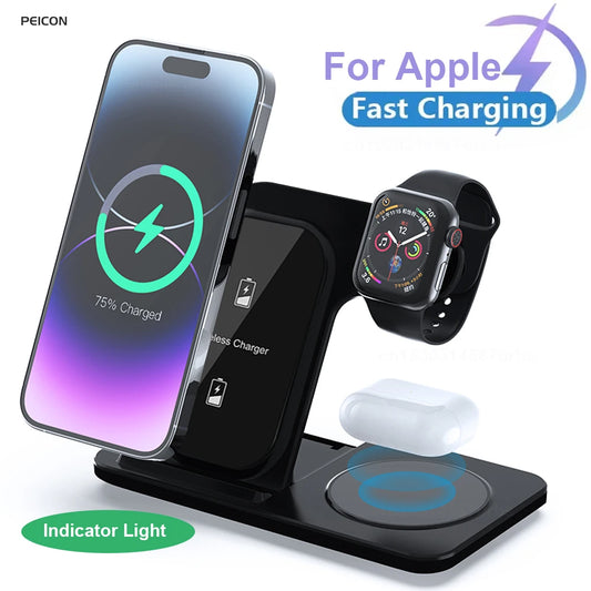 3 in 1 Wireless Charger for Iphone 16 15 14 13 12 Pro Max Apple Watch and Airpods Wireless Charger for Apple Fast Charge Type C