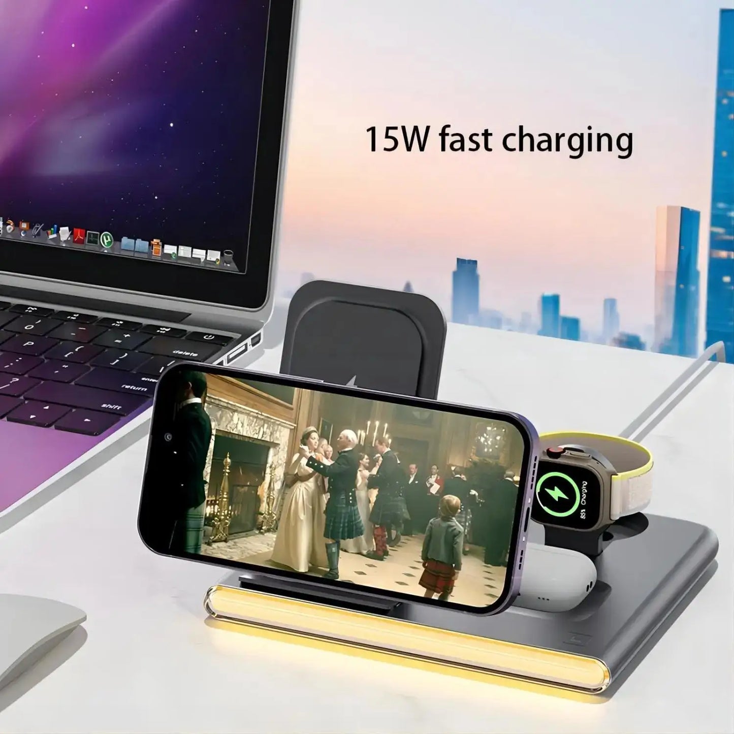 4 in 1 Fast Charing Wireless Charger Station with 30W PD Charger for IPhone/ Samsung All Phones and Watches