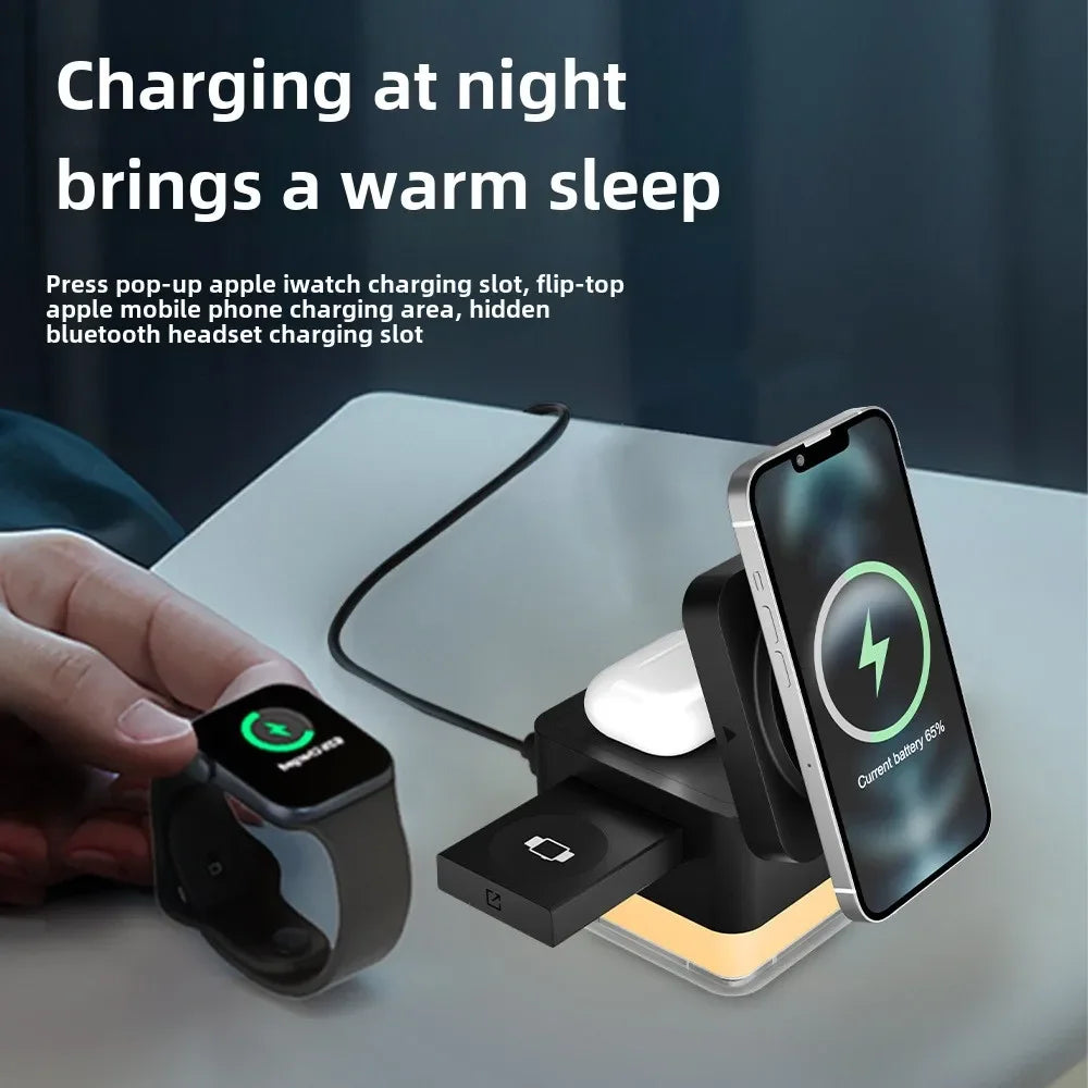 Wireless Fast Charging Station, 3 in 1, High Speed Charger Base, Bedroom Desk, Smartphone Charging Dock, Watch Magsafe