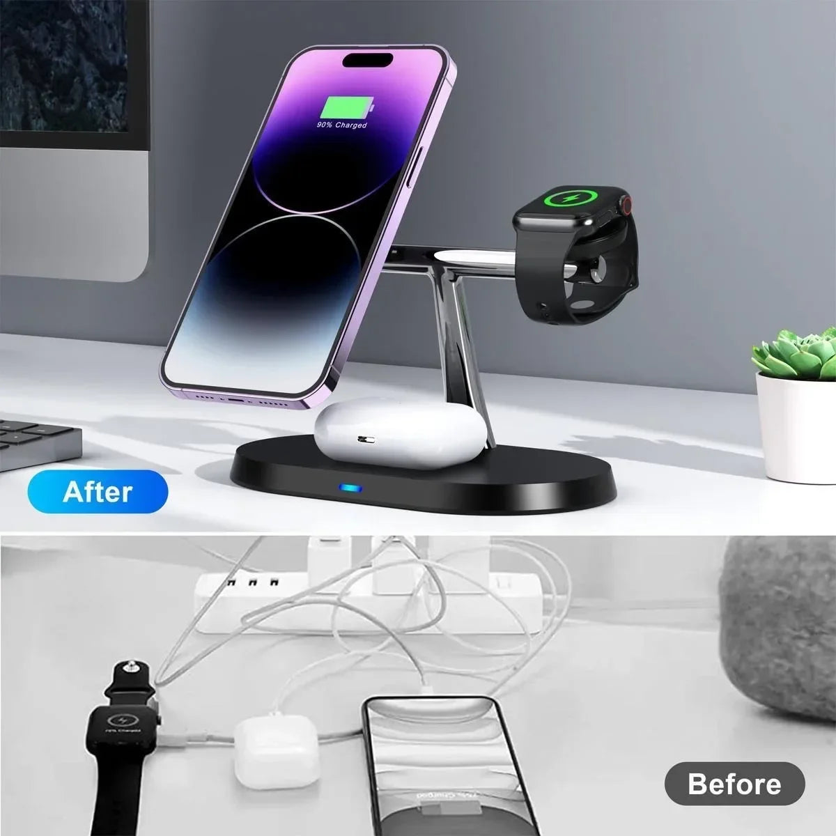 Wireless Charging Station for Magnetic Charging Stand for iPhone Series 15/14/13/12 iWatch Ultra/8/7/6/5 AirPods 3/2/Pro Samsung