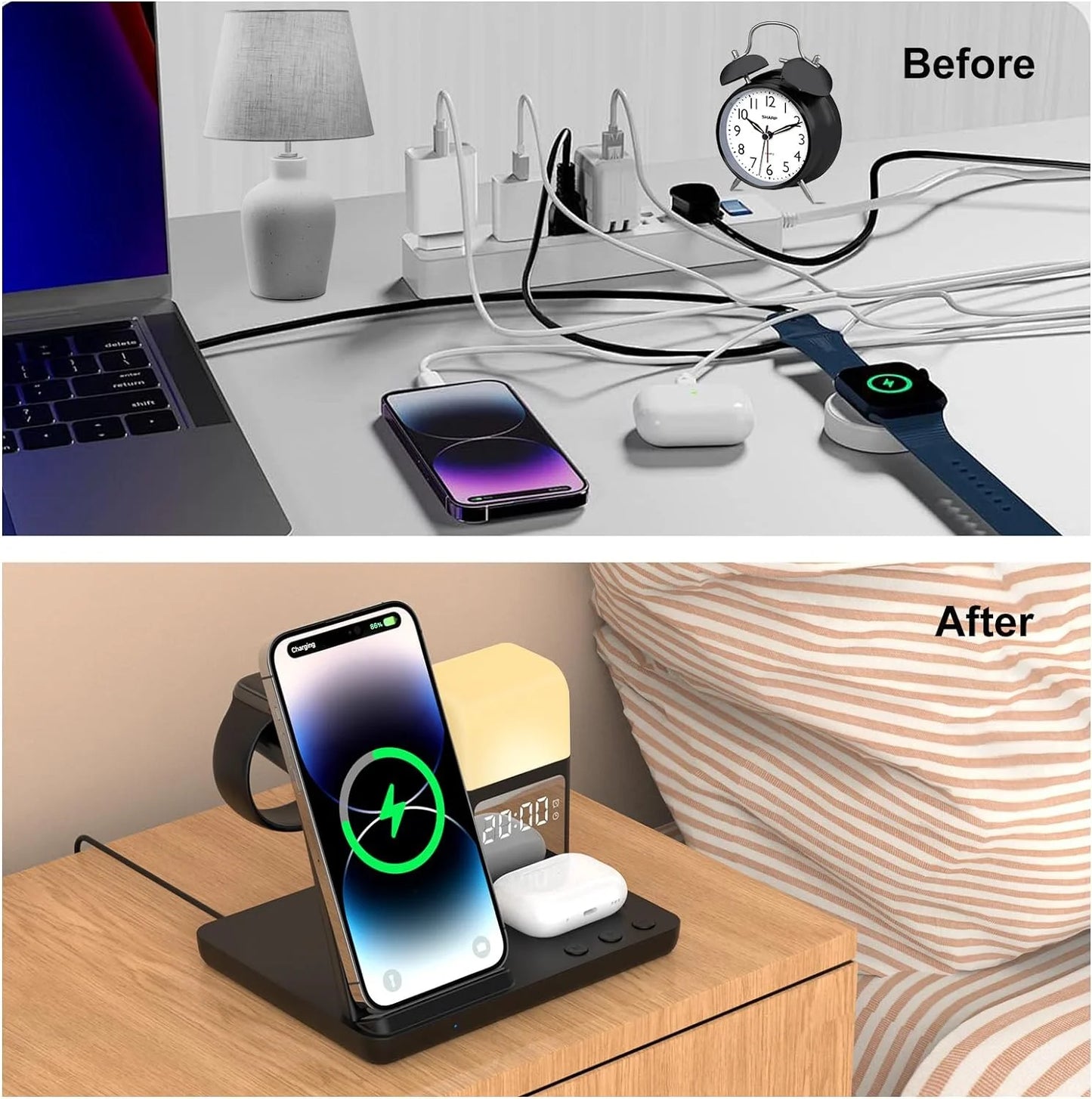 6in1 Qi Wireless Charger For 15 14 13 Pro/Pro Max/Plus/Mini/iWatch  /AirPods /Samsung S24 S23 Ultra / Buds Fast Charging Station