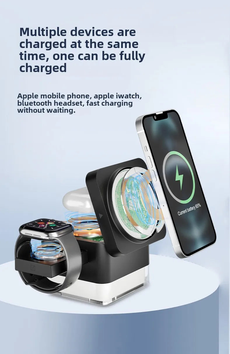 Wireless Fast Charging Station, 3 in 1, High Speed Charger Base, Bedroom Desk, Smartphone Charging Dock, Watch Magsafe