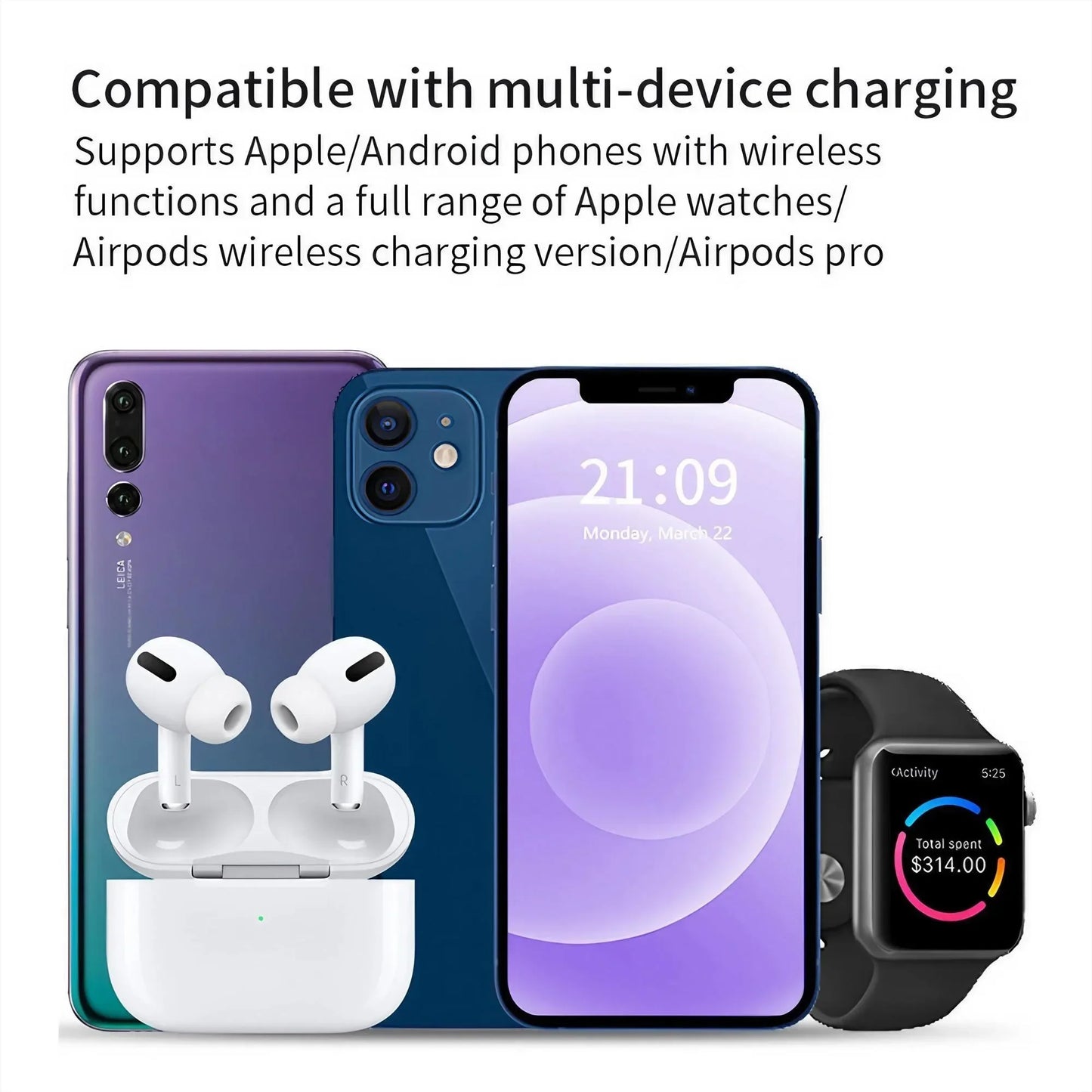 Wireless Charging Station for Magnetic Charging Stand for iPhone Series 15/14/13/12 iWatch Ultra/8/7/6/5 AirPods 3/2/Pro Samsung