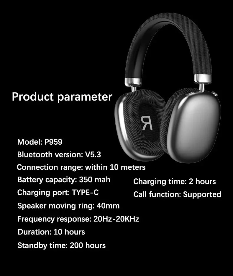 Fashion P959 Wireless Bluetooth Game Headphones Hifi Smart Noise Cancelling Headset 3d Stereo Earphones Sports Headphone Mic