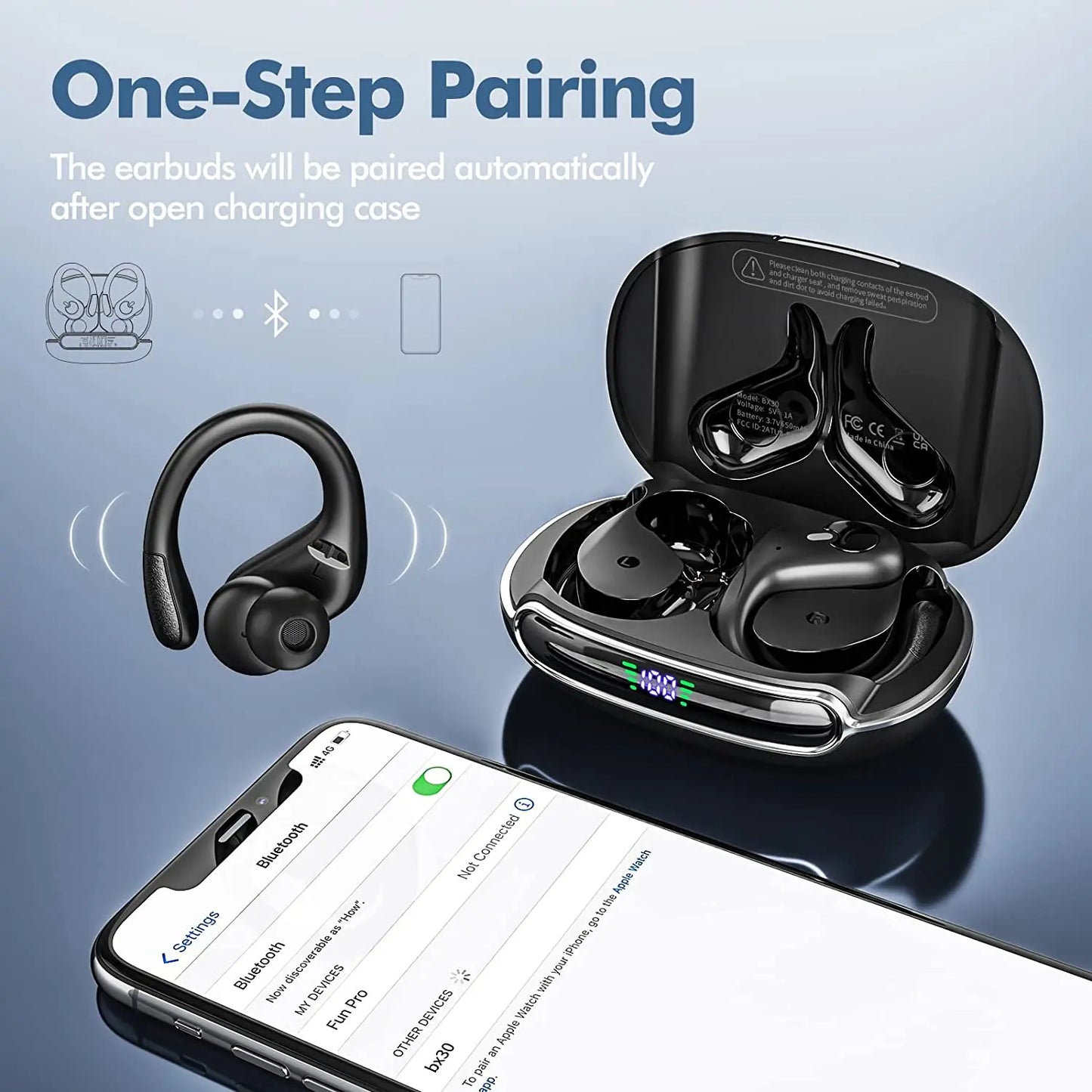 BX30 Earphones TWS Bluetooth 5.3 Wireless Sports Headphones LED Digital Display HiFi Stereo Noise Reduction Earbuds with HD Mic