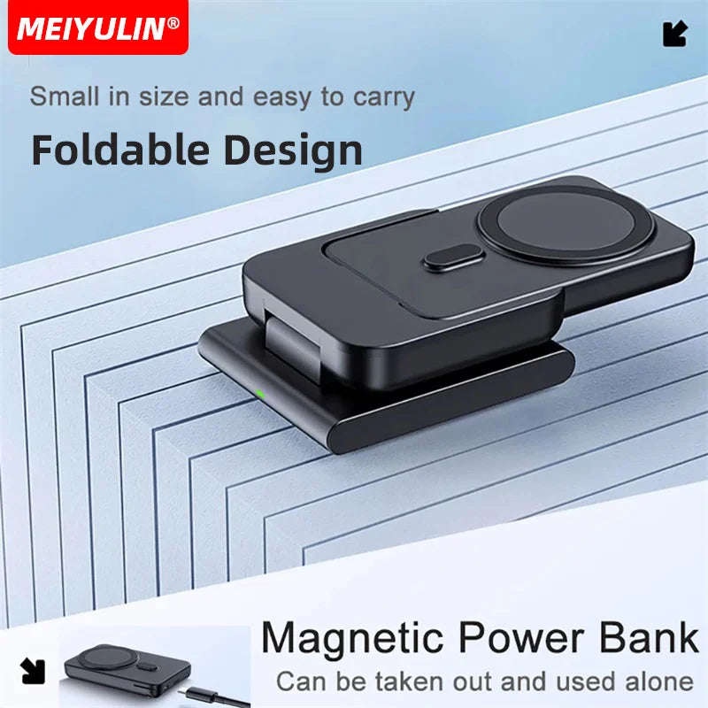 10000mAh Magnetic Power Bank 3 in 1 Wireless Fast Charger Stand External Auxiliary Battery For Magsafe iPhone Apple Watch